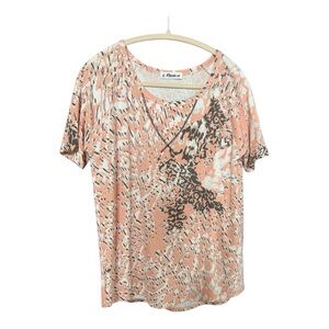 MACARON Peach and White Printed Short-Sleeve Top